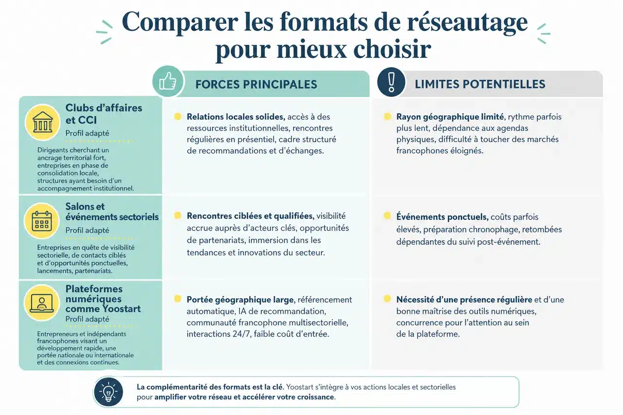 Pourquoi le réseautage d'affaires reste essentiel en 2026? , Comparer les formats de réseautage pour mieux choisir